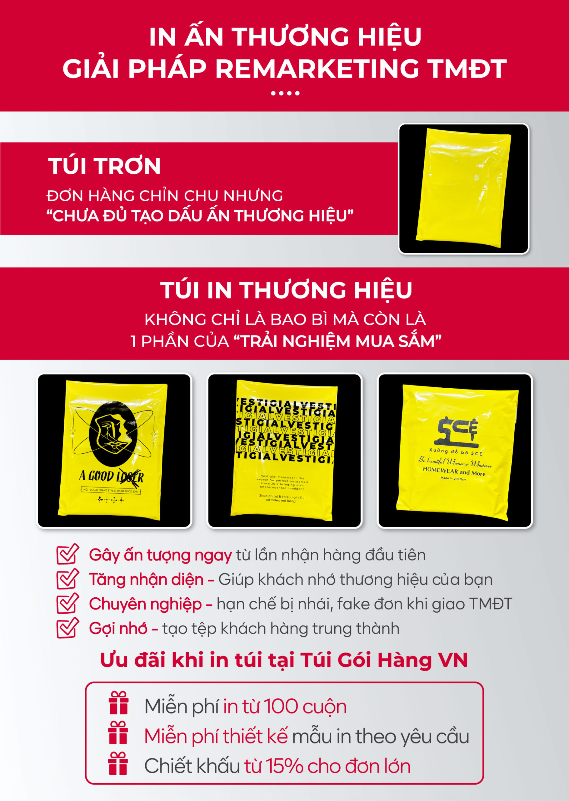 Túi niêm phong vàng in logo – tăng nhận diện | Túi Gói Hàng VN