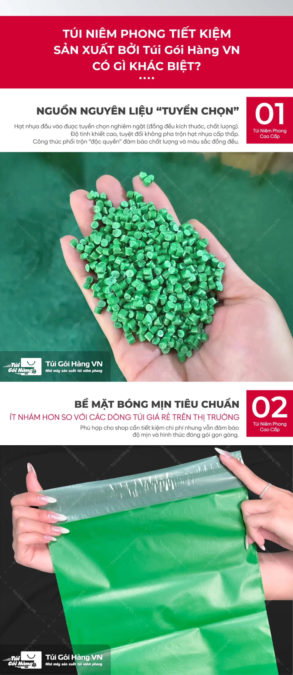 Túi niêm phong xanh lá – nhựa tái sinh 3 lớp | Túi Gói Hàng VN