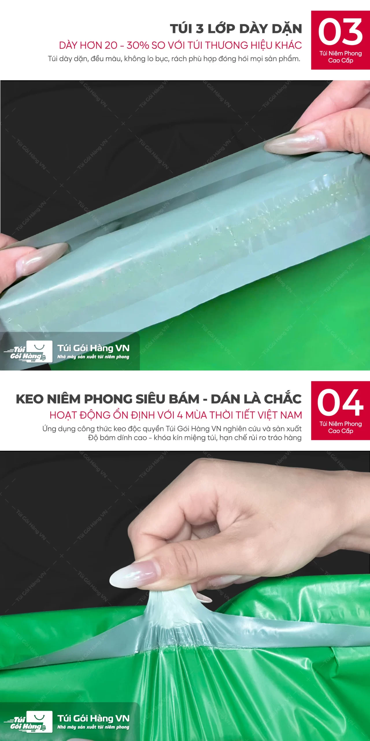 Túi niêm phong xanh lá – cấu trúc 3 lớp dày dặn | Túi Gói Hàng VN