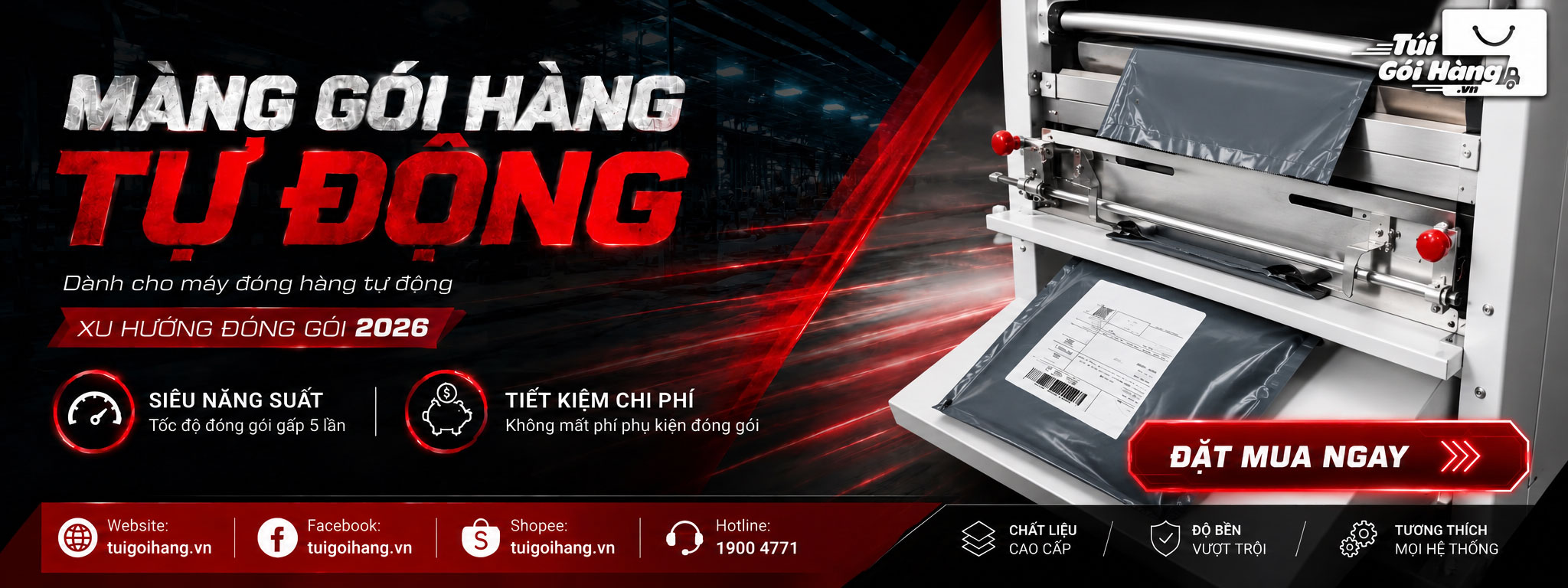 Màng gói hàng tự động – banner trang chủ | Túi Gói Hàng VN