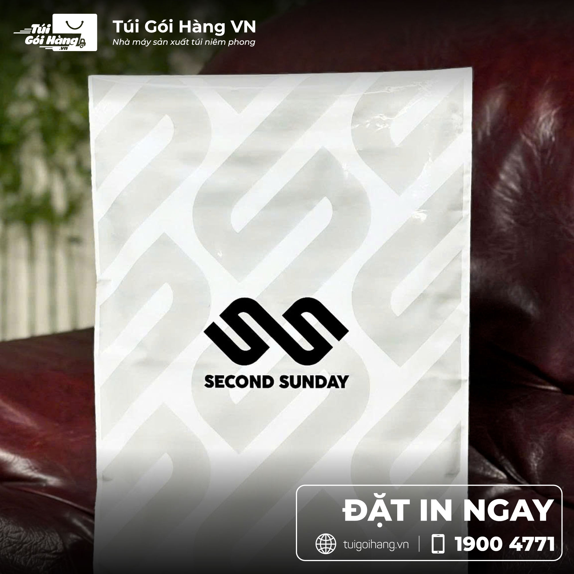 Mẫu túi niêm phong in logo thương hiệu Second Sunday